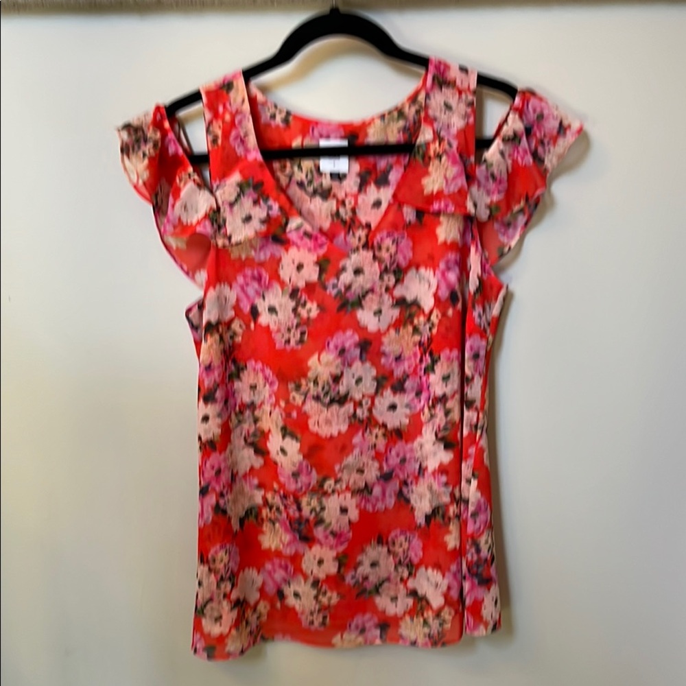 CAbi Red Ruffled Sleeveless Blouse